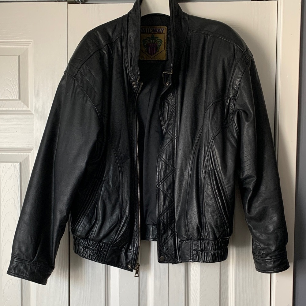 80’s-Era Leather Bomber Jacket Black Men’s Size Large